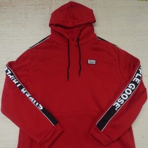 Super Triple Goose Red Pullover Hoodie – Logo Sleeve & Chest Patch – Men's XL